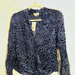 L'AGENCE Navy Animal Print Blouse